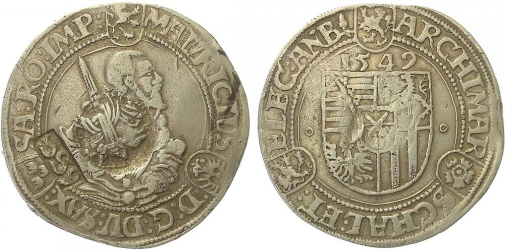 талер  1542 года  дата на правом фото. надчеканка в центре на  левом  фото.jpg